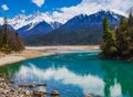 Snow mountain , clear green river landscape of valley Royalty Free Stock Photo