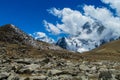 Snow mountain and cloudy valley view at Everest base camp trekking EBC in Nepal Royalty Free Stock Photo