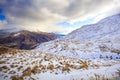 Snow mountain and crown range road between wanaka town - queenstown new zealand