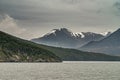 Snow on mountain and forest in Beagle Channel, Tierra del Fuego, Argentina