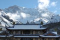 Snow mountain and Huanglong temple Royalty Free Stock Photo