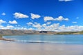 Snow Mountain and Lake Manasarovar Royalty Free Stock Photo