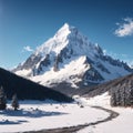 The snow mountain peaks are on a snowy landscape. Royalty Free Stock Photo