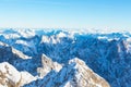 Snow Mountain Range Landscape with Blue Sky from Zugspitze Mountain in Germany Royalty Free Stock Photo