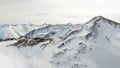 Snow mountain range landscape on winter sunny day. Beautiful panorama of European Alps video from drone. Panoramic view Royalty Free Stock Photo