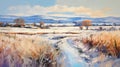 Charming Snowy Field Painting In The Style Of Rob Hefferan And John Lowrie Morrison