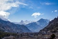 Snow mountain and rural region landscape with clear blue sky