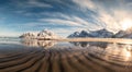 Snow mountain with sand furrows on Skagsanden beach