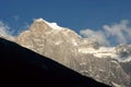 Snow mountain in sunset sunshine