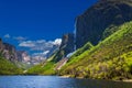 Snow mountains, fjords, waterfalls all in one place - Gros Morne National Park, Newfoundland, Canada Royalty Free Stock Photo