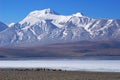 Snow mountains and freezing lake in Tibet Royalty Free Stock Photo