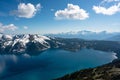 Snow mountains lake landscape, turquoise coloured lake