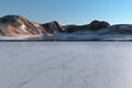 Snow mountains and lake, natural background, 3d rendering