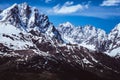 Snow mountains landscape against blue sky