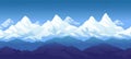 Snow mountains range, rocky silhouette. Peak landscape, climbing in ice, winter hiking shapes. High snowy blue peaks