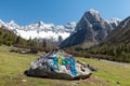 The snow mountains and Six words really stone Four Girls Mountain scenic spot in Aba prefecture of Sichuan province, China. Royalty Free Stock Photo