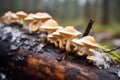 snow mushrooms on a damp log