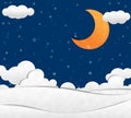 Snow in night Sky and Crescent Moon Royalty Free Stock Photo