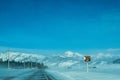 Snow drifting road, highway 20, Island park, Idaho Royalty Free Stock Photo