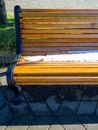 Snow on a park bench. Winter in Batumi. Winter at the resort. Southern City . Sudden snowfall Royalty Free Stock Photo