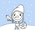 Coloring page for kids - snowman christmas. Black and white cute cartoon baby. Vector illustration.