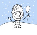 Coloring page for kids - snowman christmas. Black and white cute cartoon baby. Vector illustration.