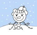 Coloring page for kids - snowman christmas. Black and white cute cartoon baby. Vector illustration.