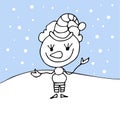 Coloring page for kids - snowman christmas. Black and white cute cartoon baby. Vector illustration.