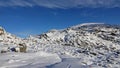 Snow path on Mount Hoven top in Loen in Vestland in Norway Royalty Free Stock Photo