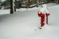 Snow piled on top of a red fire hydrant Royalty Free Stock Photo