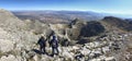 Snow pits, bowls of the summit, and the adventures of the duo who explored and hiking in the majestic mountains Royalty Free Stock Photo