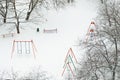 Snow on the playground. View from above. Selective focus Royalty Free Stock Photo