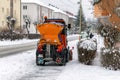 Snow plough vehicle on footpath