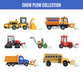 Snow Plow collection in flat style on white Royalty Free Stock Photo