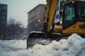 Snow plow doing snow removal after a blizzard. Neural network AI generated Royalty Free Stock Photo