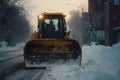 Snow plow doing snow removal after a blizzard. Neural network AI generated Royalty Free Stock Photo