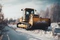 Snow plow doing snow removal after a blizzard. Neural network AI generated Royalty Free Stock Photo