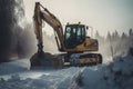 Snow plow doing snow removal after a blizzard. Neural network AI generated Royalty Free Stock Photo