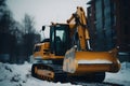 Snow plow doing snow removal after a blizzard. Neural network AI generated Royalty Free Stock Photo