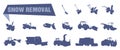 Snow plow icons. Flat vecor pictures. Snow removal services