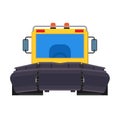 Snow plow tractor front view vector icon equipment machine. Removal winter vehicle loader. Clean road truck with scoop Royalty Free Stock Photo
