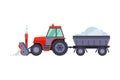Snow Plow Tractor with Trailer, Winter Snow Removal Machine, Cleaning Road Vehicle Vector Illustration Royalty Free Stock Photo
