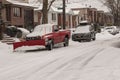 Snow plowing truck after snow storm in New York