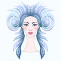 The snow queen. Beautiful woman in an ethnic headdress. Dotted pattern for design. Vector clipart