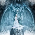 Snow Queen and blue dragon Royalty Free Stock Photo