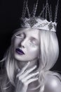 Snow Queen, creative closeup portrait. Young woman in creative image with silver artistic make-up. Winter Portrait.