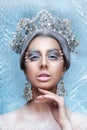 Snow Queen, creative closeup portrait. Young woman in creative image with silver artistic make-up. Winter Portrait. Royalty Free Stock Photo