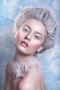 Snow Queen.Fantasy girl portrait. Winter fairy portrait.Young woman with creative silver artistic make-up. Winter Portrait. Royalty Free Stock Photo