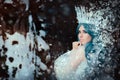 Snow Queen in Winter Fantasy Landscape Royalty Free Stock Photo