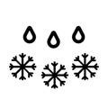 Snow with rain vector icon. Black and white weather illustration.